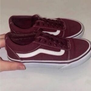 Maroon Sneakers with White Stripe